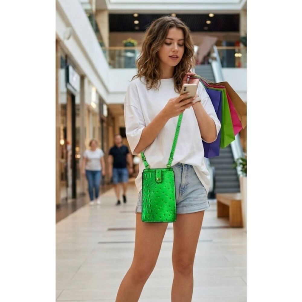 Phone Crossbody Neon Green Bumpy Crocodile Pattern - Picture 1 of 10